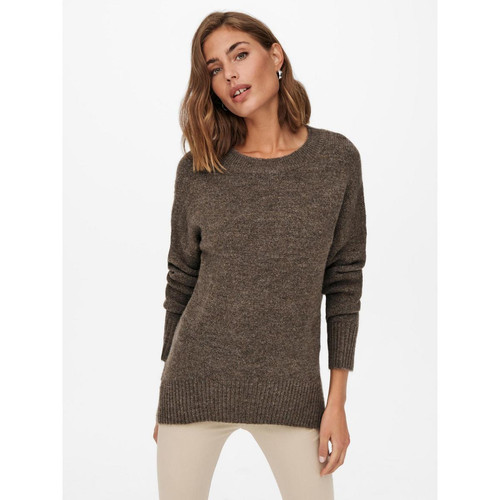 Only - Pull en maille Col rond Manches longues marron Gigi - Pull femme