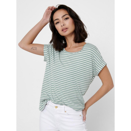 Top Rayures Col rond Manches courtes vert en coton Only Mode femme