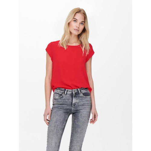 Only - Top Col rond Manches courtes rouge Adele - Blouse femme