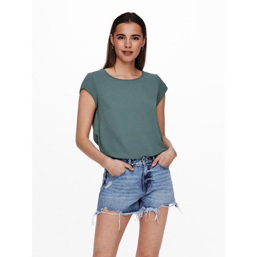Only - Top Col rond Manches courtes vert Eva - Blouses manches courtes femme vert