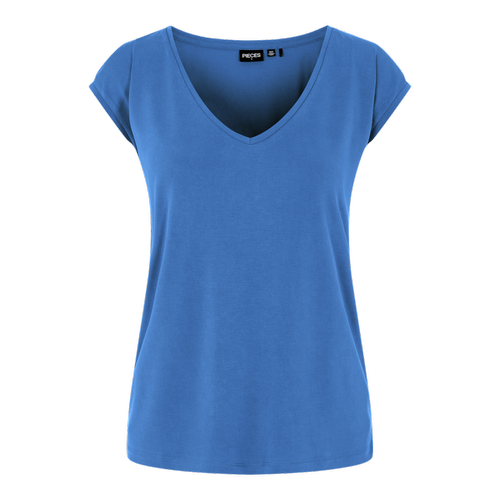 Pieces - T-shirt comfort fit manches courtes bleu en viscose Mila - T shirts manches courtes femme bleu