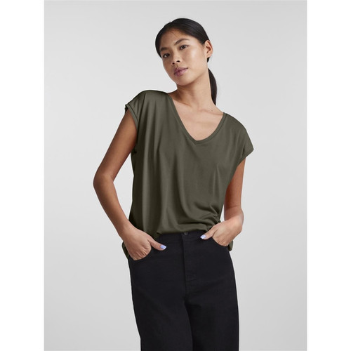 Pieces - T-shirt comfort fit manches courtes vert en viscose Gwen - T-shirt manches courtes femme
