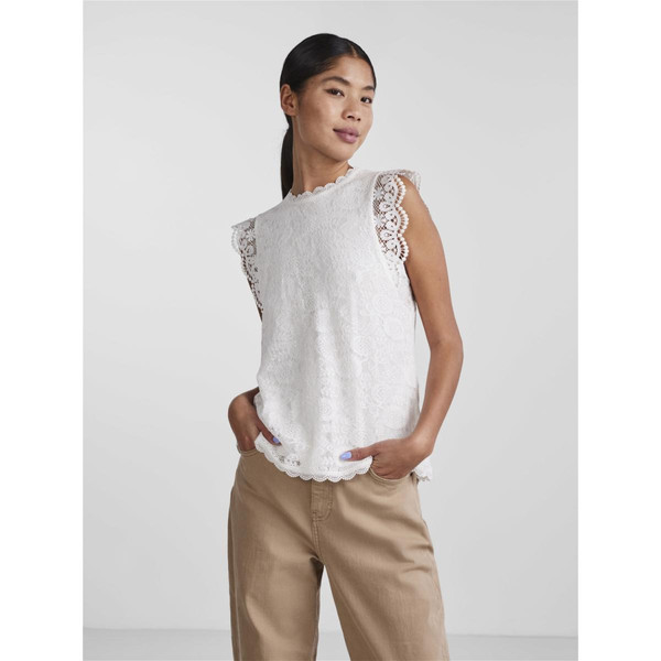 T-shirt regular fit sans manches blanc en nylon Pieces Mode femme