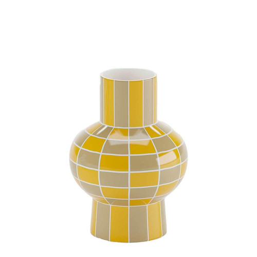 Vase décoratif en céramique motif damier jaune LOUVRE Jaune POTIRON PARIS Meuble & Déco