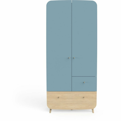3S. x Home - Armoire 2 portes FIRMIANA Bleu orage et pin naturel  - Armoire Design