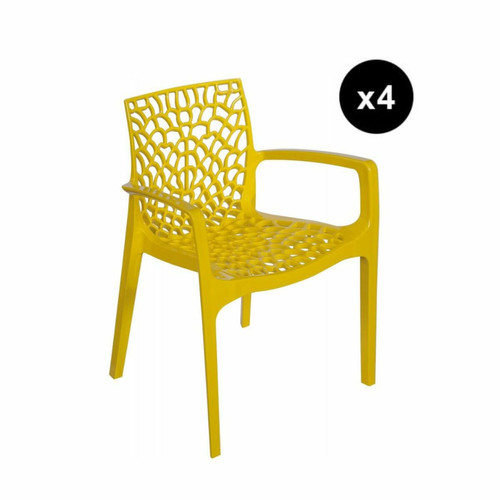 3S. x Home - Lot De 4 Chaises Design Jaune Avec Accoudoirs Gruyer - Chaise Design