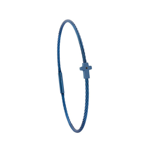 Bracelet acier bleu motif croix avec diamant noir 1 mm Torrence Bijoux Mode femme