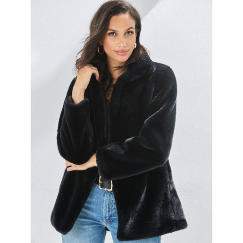 Venca - Manteau court en fausse fourrure avec poches - Manteaux femme noir