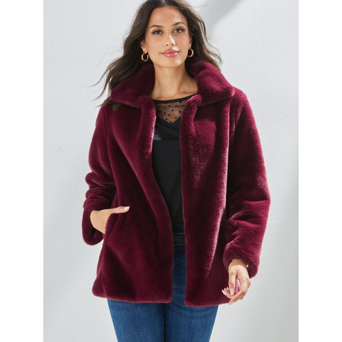 Venca - Manteau court en fausse fourrure avec poches - Manteaux femme rouge