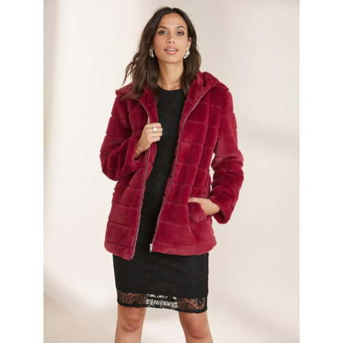 Venca - Manteau en fausse fourrure avec capuche - Manteaux femme rouge