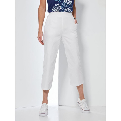 Pantalon avec élastique au dos blanc en coton Venca Mode femme