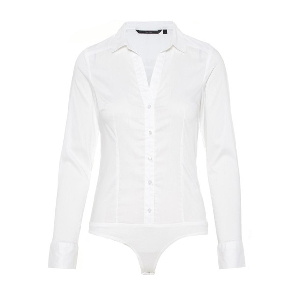 Blouse Col chemise Manches longues Longueur regular blanc en coton Bodies