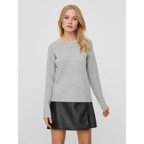 Vero Moda - Pull en maille Col rond Manches longues gris Dina - Pull femme