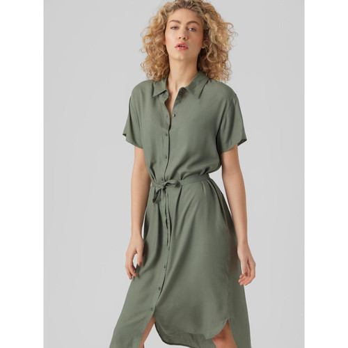 Robe chemise Regular Fit Col chemise Manches courtes Au-dessus du genou vert en viscose Vero Moda Mode femme