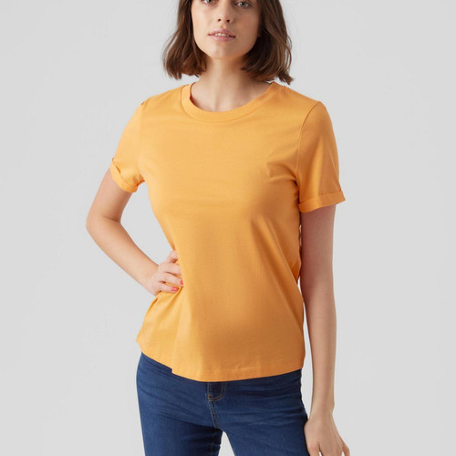 T-shirt Regular Fit Col rond Manches courtes Longueur regular orange en coton Vero Moda Mode femme