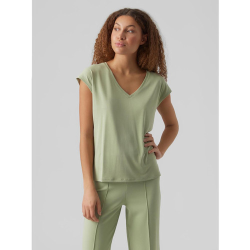 Vero Moda - T-shirt Relaxed Fit Col en V Manches courtes Longueur regular vert Uma - Blouses manches courtes femme vert