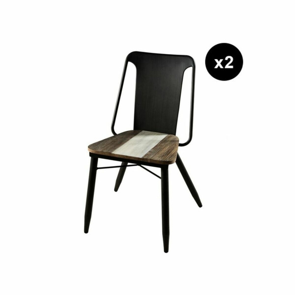 Lot de 2 chaises en acacia et acier noir Multicolore MACABANE Meuble & Déco