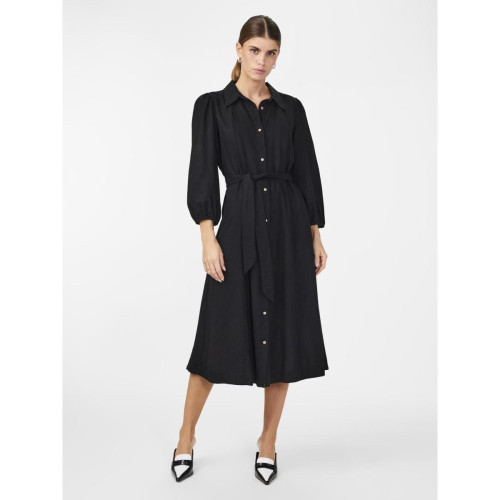Robe longue manches 3/4 noir en lin YAS Mode femme