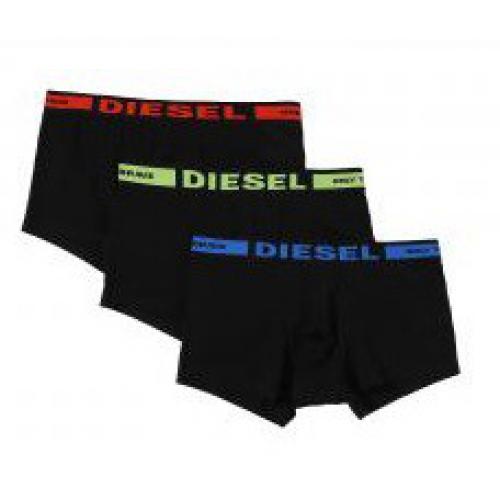 Diesel Underwear - Pack de 3 Boxers Siglés - Ceinture Elastique Noir Rouge / Bleu - Caleçon / Boxer homme