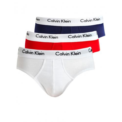 Calvin Klein Underwear - PACK 3 SLIPS FERMES BRIEF HOMME - Coton & Elasthanne Bleu / blanc / rouge - Slip  homme