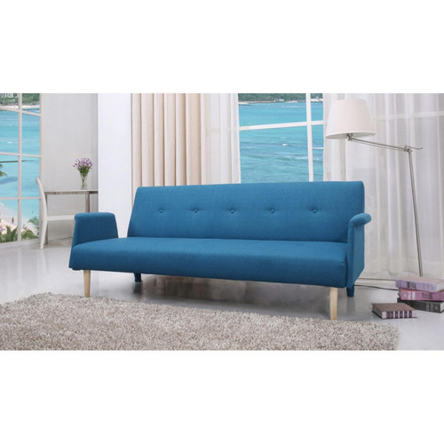 3S. x Home - Canapé Convertible en Tissu DARNO Bleu - Meuble Et Déco Design