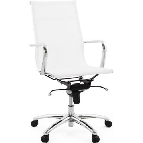 3S. x Home - Chaise de bureau Pivotante Blanc et Acier OBLIMO - Promo Meuble De Bureau Design