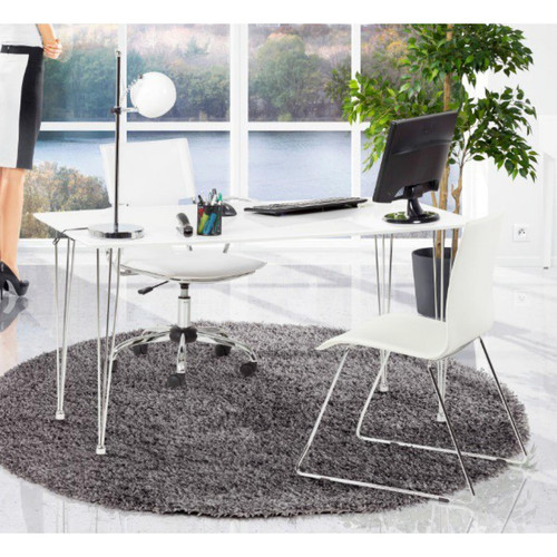 Chaise de bureau blanc et métal mobile déco VAL Chaise de bureau