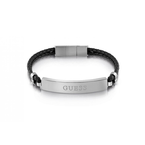 Guess Bijoux - Bracelet Guess MEN IN GUESS UMB78014 - Bracelet cuir noir fermoir acier - Guess Bijoux Homme