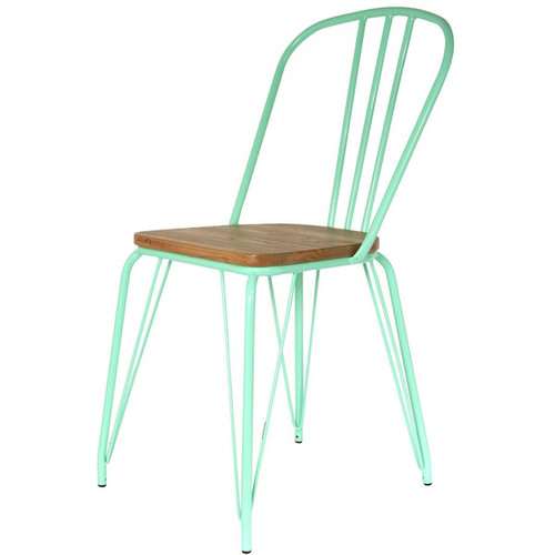 3S. x Home - Chaise Verte En Métal Et Bois SORAYA - Promo La Salle A Manger Design
