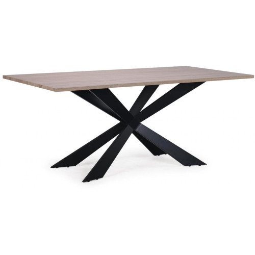 3S. x Home - Table à Manger Beige avec Piétement Croisé en Fer Noir LUKE - Table Salle A Manger Design