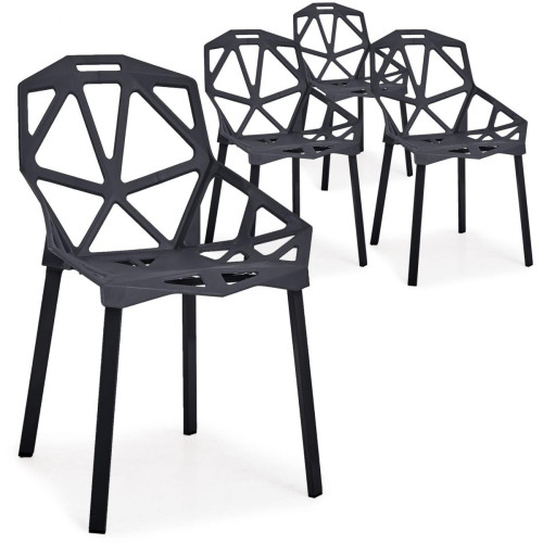 3S. x Home - Lot de 4 Chaises Ajourées Noires SPIDI - Chaise Et Tabouret Et Banc Design