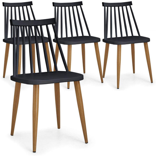 3S. x Home - Lot de 4 Chaises Scandinaves Noires GATOU - Chaise Et Tabouret Et Banc Design