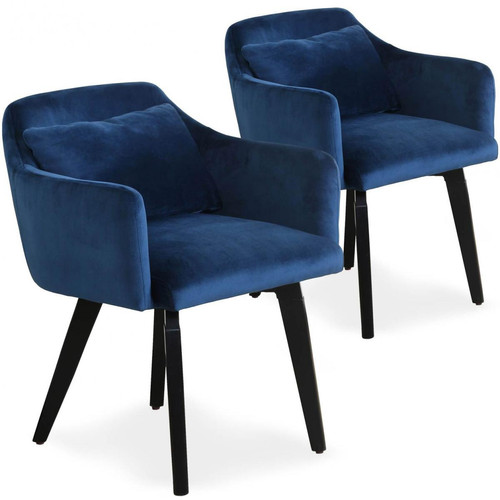 3S. x Home - Chaise à Accoudoir Scandinave en Velours Bleu GIBBS - Chaise, tabouret, banc