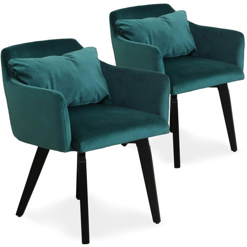 3S. x Home - Chaise à Accoudoir Scandinave en Velours Vert GIBBS - Chaise Design
