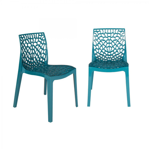 3S. x Home - Lot de 2 Chaises Design Bleu Turquoise DENTELLE - Sélection meuble & déco Intemporel