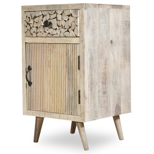 3S. x Home - Table de chevet en Bois d'Acacia avec 1 Toiroir et 1 Porte SAHOURI - Collection ethnique meuble deco
