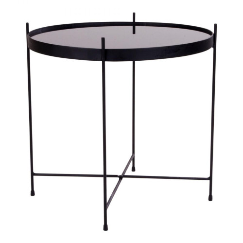 House Nordic - Table Basse Ronde 48 cm en Verre et en Acier Noir ELLENA - Table basse