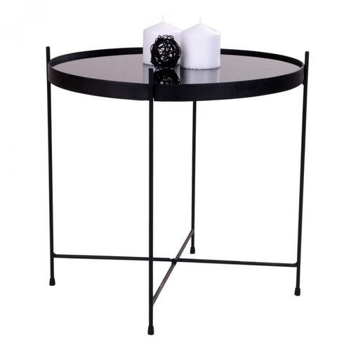 Table Basse Ronde 48 cm en Verre et en Acier Noir ELLENA Noir House Nordic Meuble & Déco