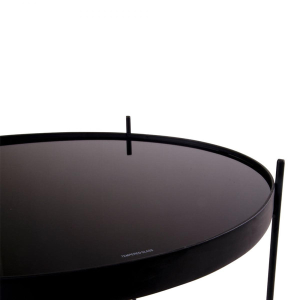 Table Basse Ronde 48 cm en Verre et en Acier Noir ELLENA House Nordic