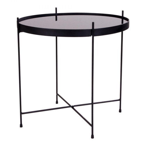 Table Basse Ronde 48 cm en Verre et en Acier Noir ELLENA House Nordic
