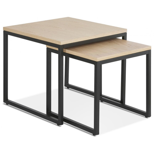 3S. x Home - Lot de 2 Tables Basses Carrées Beiges et Piétement en Métal Noir PIETRA - Mobilier Deco