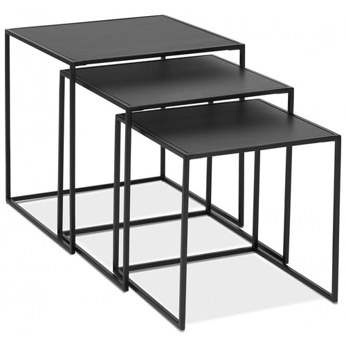 3S. x Home - Lot de 3 Tables Basses Gigognes Carrées Noir et Piétement en Métal Noir PIETRA - Table d appoint noire