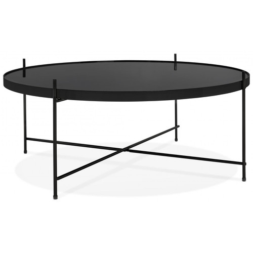 3S. x Home - Table Basse Ronde Grande en Verre Noir et Piétement en Métal ROUND - Table basse