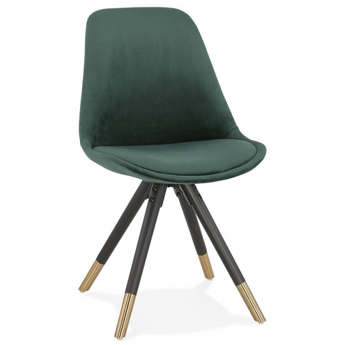 3S. x Home - Chaise en Velours Vert Dossier Rectangulaire Piétement en Bois Noir SLIPSS - La Salle A Manger Design