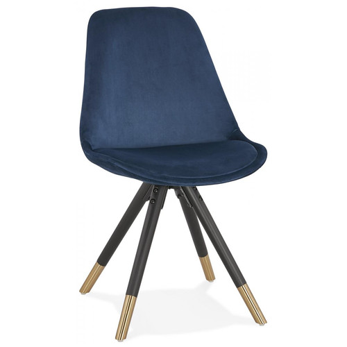 3S. x Home - Chaise en Velours Bleu Dossier Rectangulaire Piétement en Bois Noir SLIPSS - 3S. x Home meuble & déco