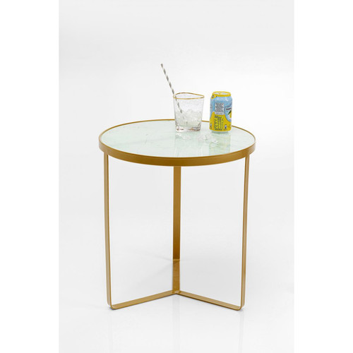 Kare Design - Table d'Appoint Imitation Marbre en Verre Trempé D.45 et Piétement en Acier Doré ORIANE - Promo Table Basse Design