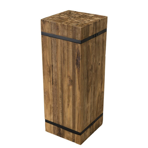 Macabane - Table d'appoint carrée "L" bois Teck recyclé cerclée métal Fili - Mobilier Deco