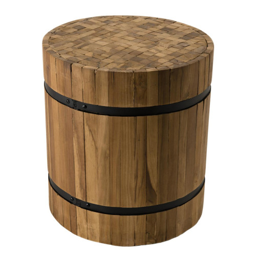 Macabane - Table d'appoint ronde 40x40cm bois Teck recyclé cerclée métal Meli - Table basse