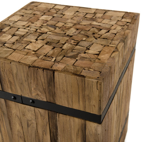 Table d'appoint carrée "S" bois Teck recyclé cerclée métal Teki MACABANE
