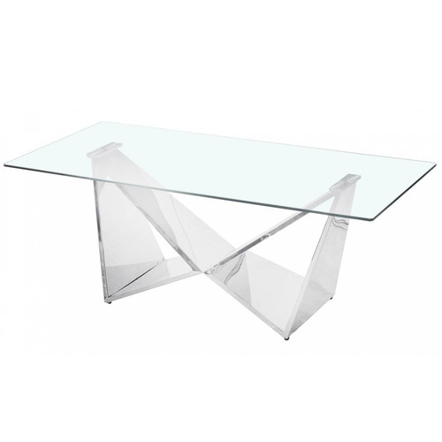 3S. x Home - Table basse en Verre Transparent et Pieds Argent EDEN - Table basse